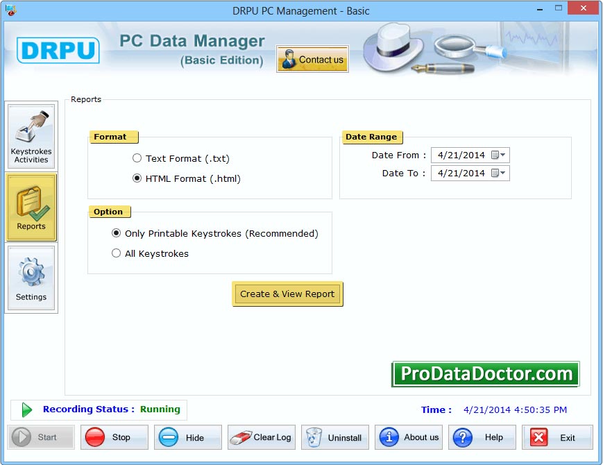 Screenshot of Remote Keystroke logger