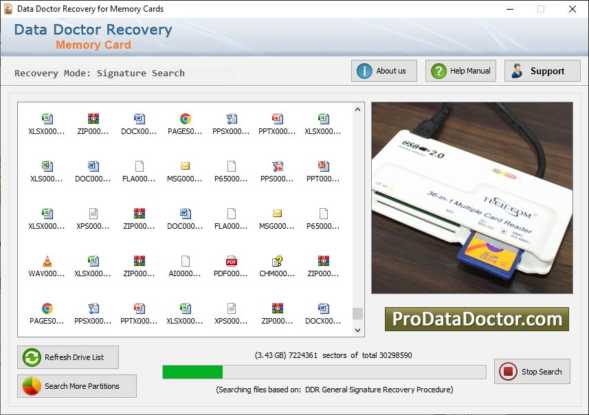 Screenshot of Memory Card Data Retrieval Program