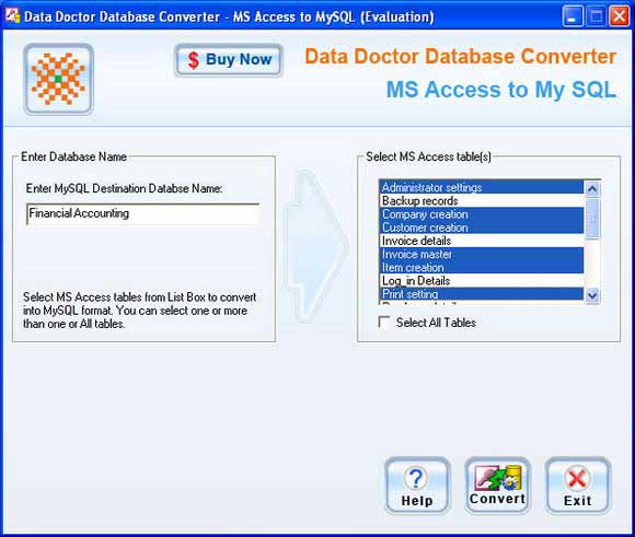Screenshot of MSAccess to MySQL DB Conversion Utility