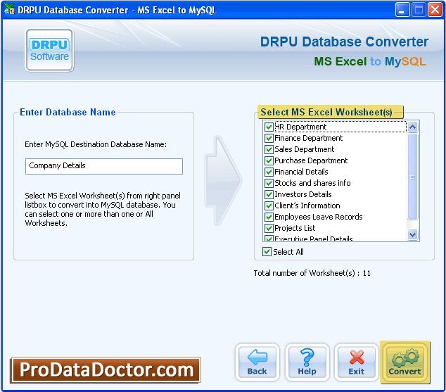 Screenshot of MS Excel to MySQL Database Converter