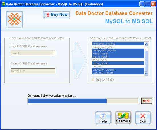 Screenshot of MySQL Database Converter 2.0.1.5