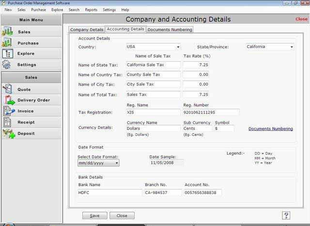 Screenshot of Purchase Order System