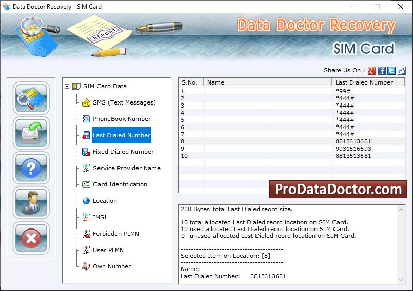 Screenshot of SIM Card Data Salvage Tool