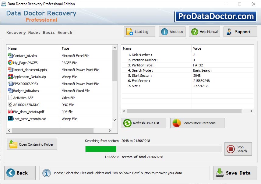 Screenshot of Windows Partition Data Salvage Software