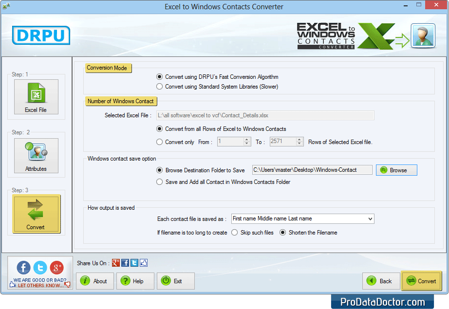 Excel to Windows Contacts Converter