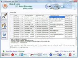 Screenshot do software de Keylogger