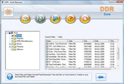 Screenshot de logiciel de rétablissement de données de Zune