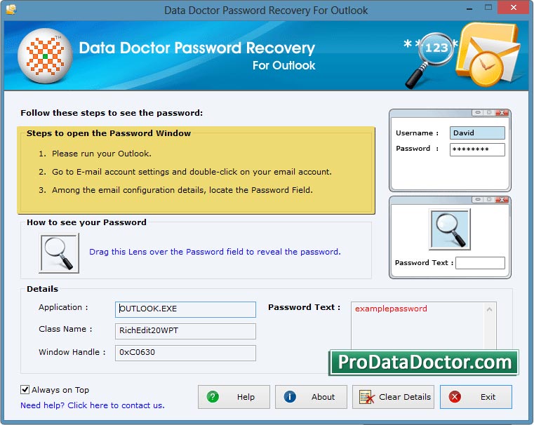 Screenshot of Outlook Password Recovery 3.0.9.8