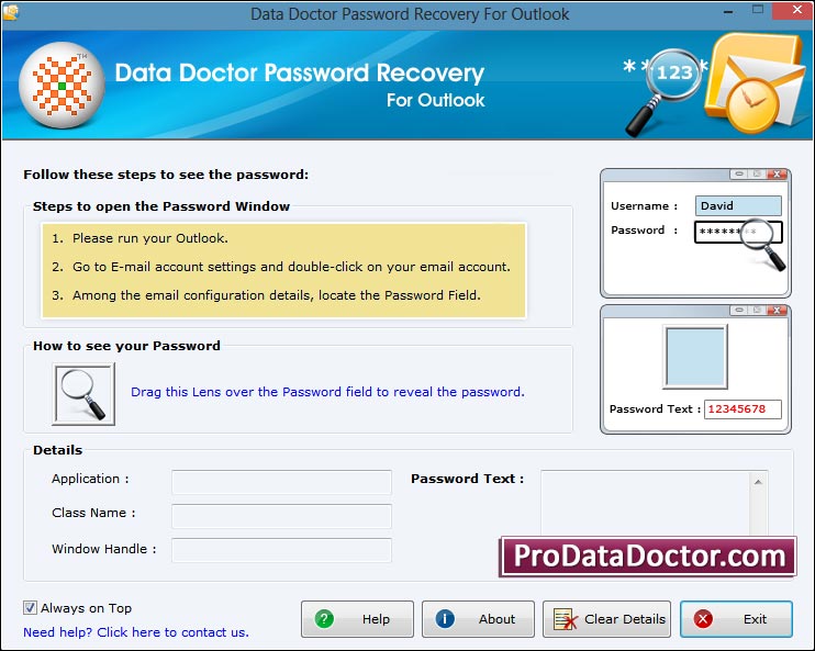 Screenshot of Outlook Password Revealer 2.0.9.8