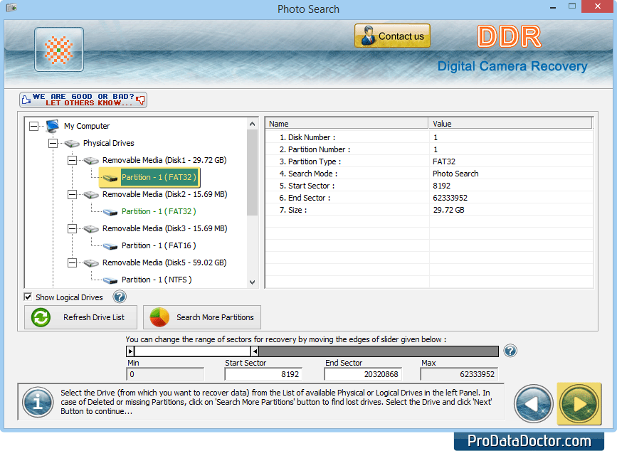 Software da recuperação dos dados da câmara digital