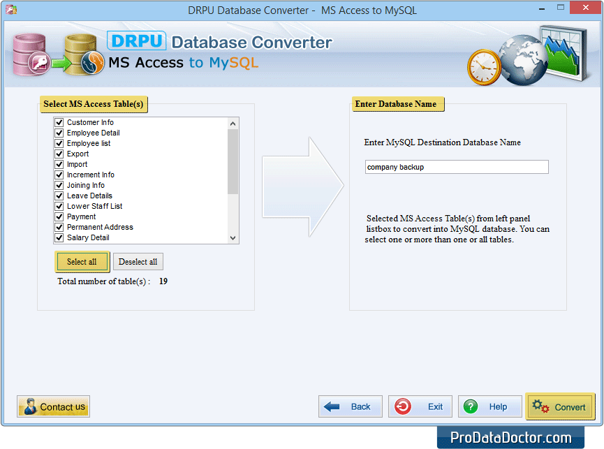 Wählen Sie MS Access-Tabellen