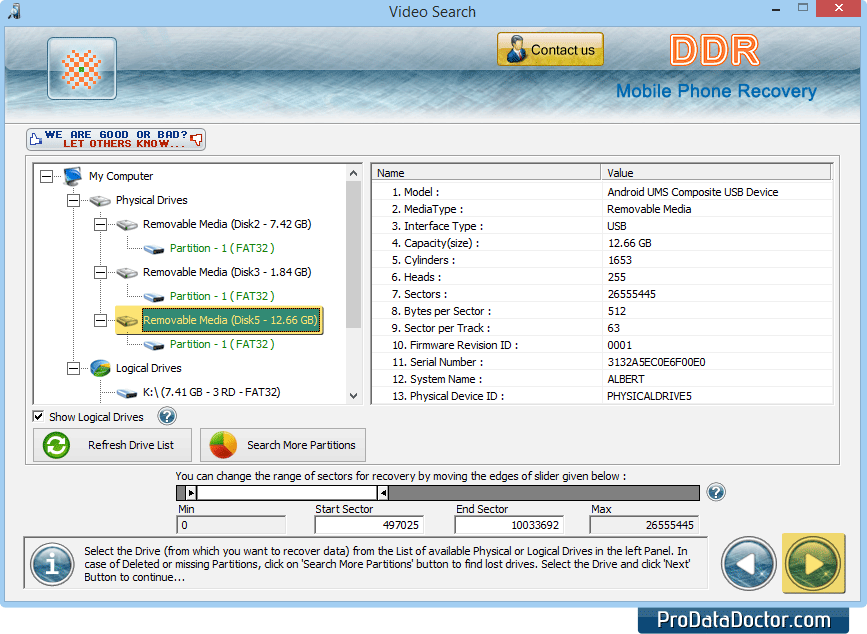 Screenshots of Mobile Phone Recovery Software to restore image songs