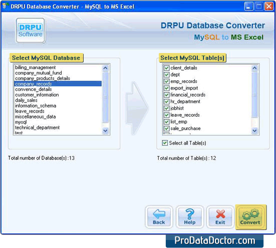 MySQL to MS Excel Database Converter