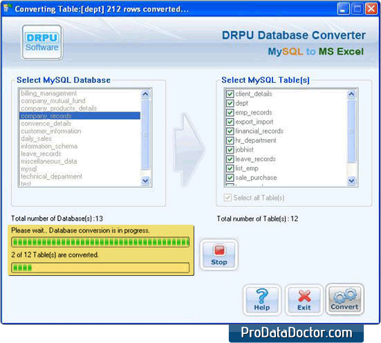 MySQL to MS Excel Database Converter