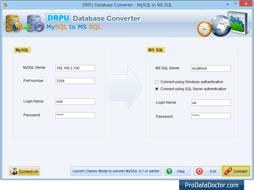 MySQL para MSSQL Database Converter