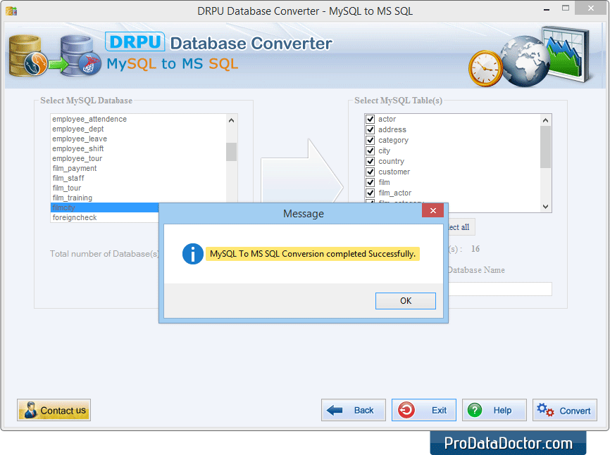 MySQL a MS SQL conversione Operazione completata