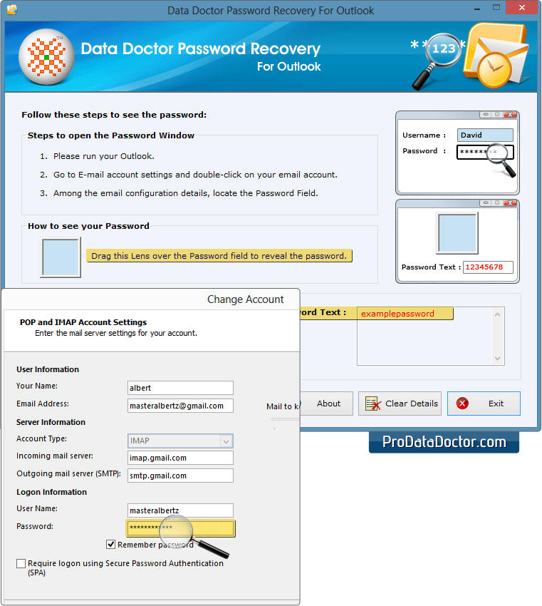 Lente trascinare sopra il campo password per visualizzare la password