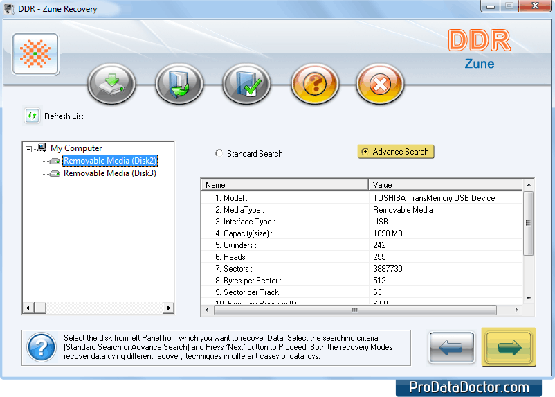 Selezionare la modalità disco e la ricerca